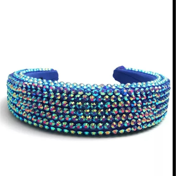 Iridescent turquoise studded bejeweled handmade padded headband new - Picture 1 of 4